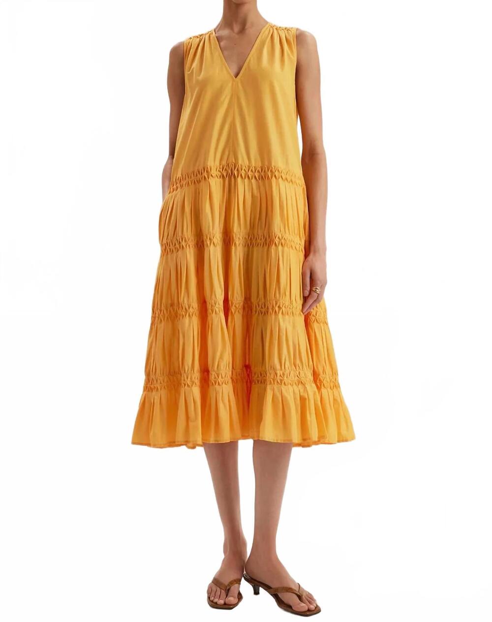 NEW MERLETTE wallis smocked midi dress in marigold